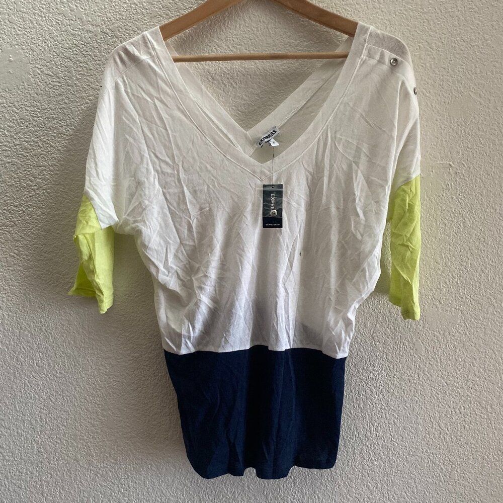 Express V-Neck 3/4 Dolman Sleeve Multi-Color Shirt Top Small Cotton Modal NWT